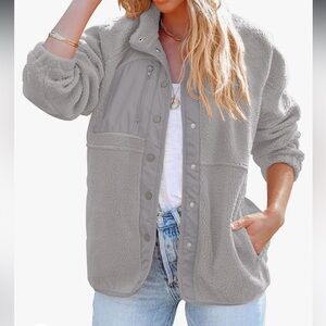 Grey Fleece Button Down Jacket / Shacket